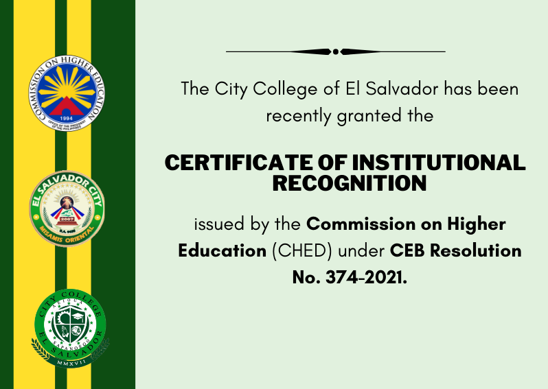 CCE Received the Certificate of Institutional Recognition